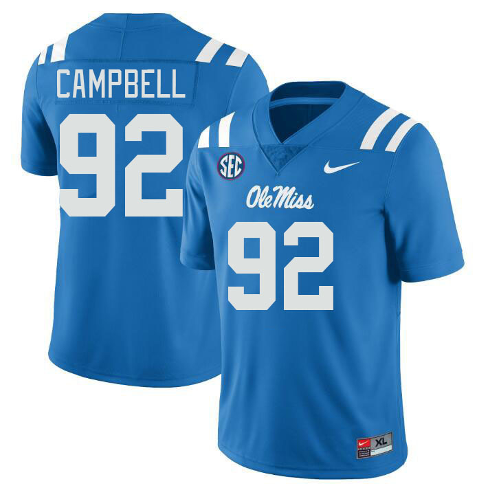 Men #92 Chamberlain Campbell Ole Miss Rebels College Football Jerseyes Stitched Sale-Powder Blue - Click Image to Close